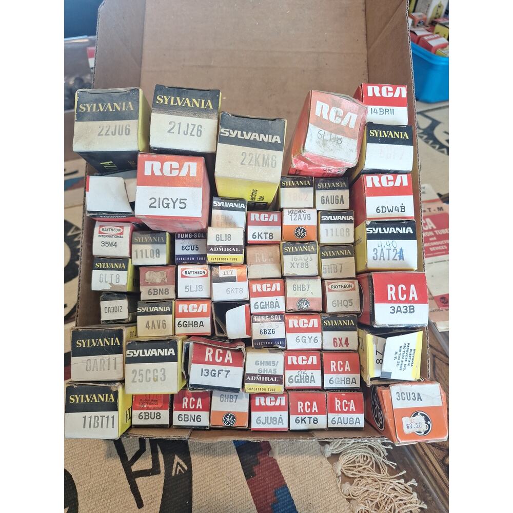 Vintage Vacuum Tubes Lot of 53 NOS Boxed RCA Sylvania GE Radio TV Audio